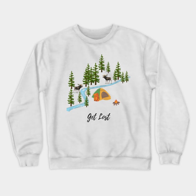 Get lost camping, moose at the river Crewneck Sweatshirt by TouchofAlaska